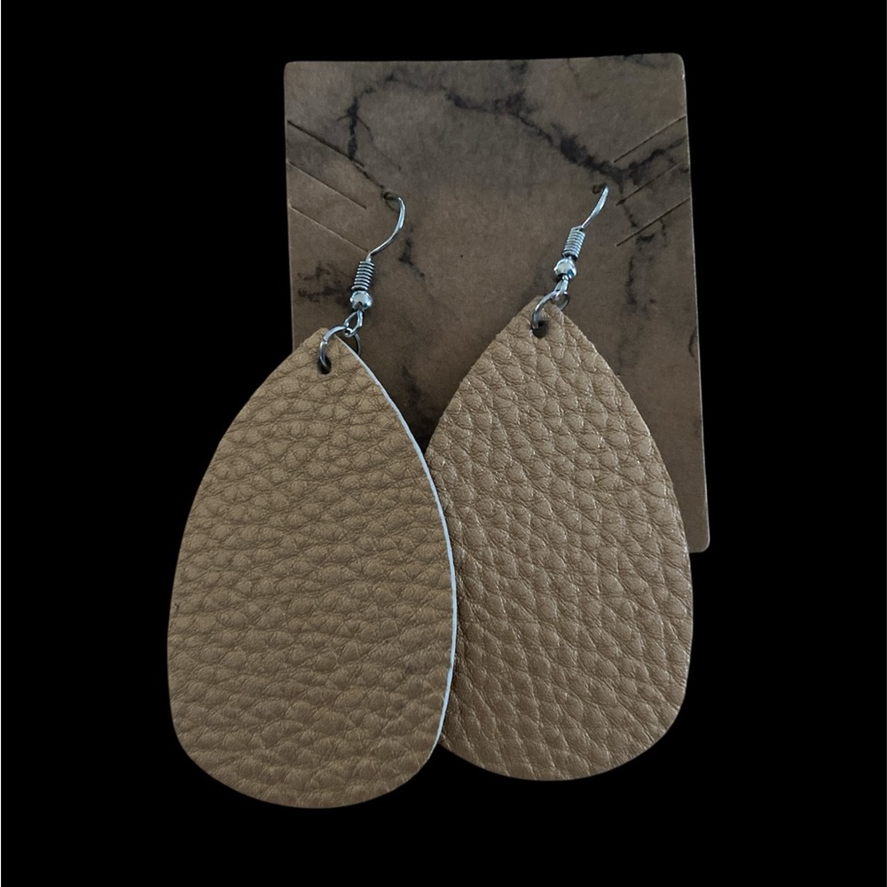 Modern Tan Teardrop Earrings with Textured Finish
